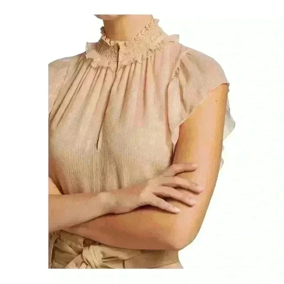 A.L.C.  NWT Hayley Silk Short Sleeve Top Champagne with Gold Metallic Women’s 4 - Picture 3 of 12